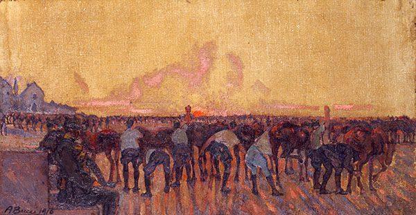Anselmo Bucci Il governo dei cavalli, 1916, olio su tela, cm 40 x 74, Fondazione Cariplo