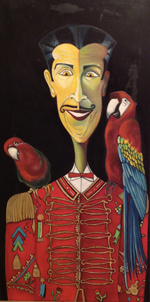 IL DOMATORE DI PAPPAGALLI.ANNO 2019cm. 60. x. cm. 30.OLIO SU TELA.ARTISTA AUTORE LEAN.ESEMPLARE UNICO.