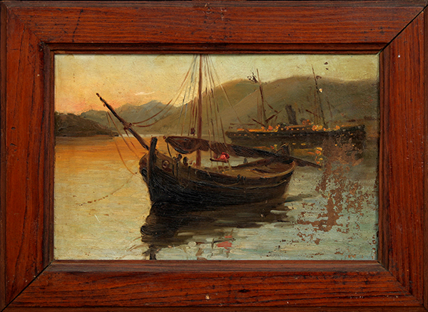 Josip Lalić Trabakula i brod ulje na kartonu 24x36 cm