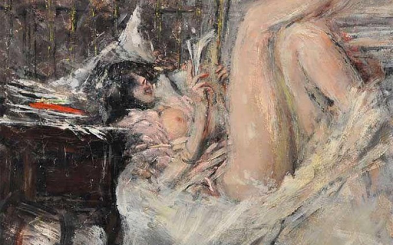 Giovanni Boldini - La lettura a letto, 1914 Olio su tela, 73 x 92 cm Collezione privata