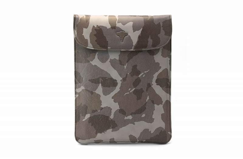 Tablet Bag Real Leather Camouflage Grey
